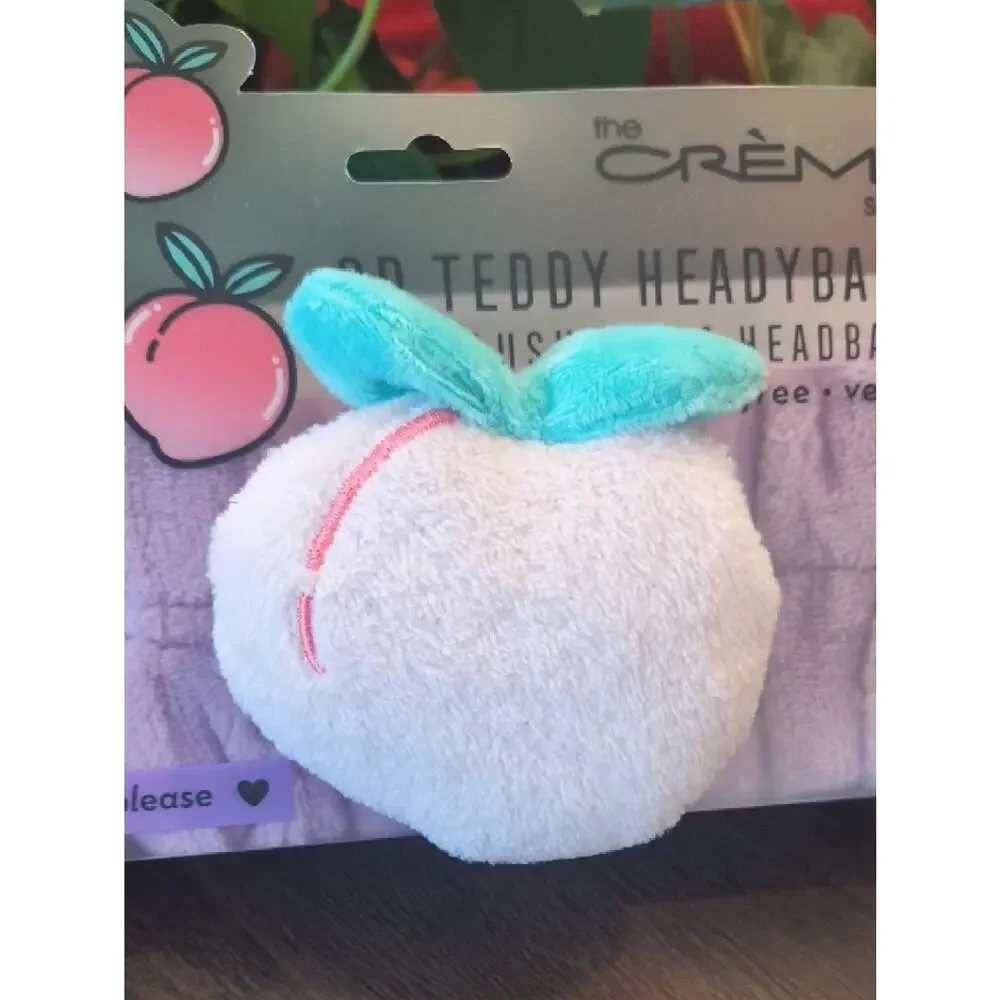The Crème Shop 3D Teddy Peach Plushie Spa Headband - Pink & Teal NWT